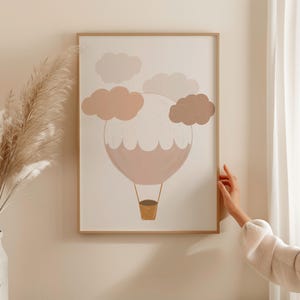 Hot Air Balloon Nursery Wall Art, Neutral Kids Room Decor, Printable Hot Air Balloon Illustration, Pastel Playroom Wall Art, Baby Room Print