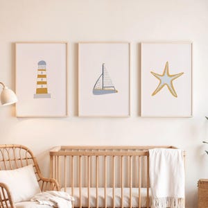 Set of 3 Prints, Nautical Nursery Art, Boy Nautical Nursery Prints, Sailboat Ocean Nursery Decor, Kids Room Art Prints, Baby Shower Gift