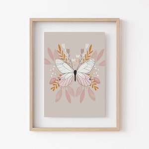 Pastel Pink Nursery Art, Pink Butterfly, Butterfly Print, Papillon Nature Wall Art, Nursery Wall Art, Girls Room Wall Art, Moth Print image 3