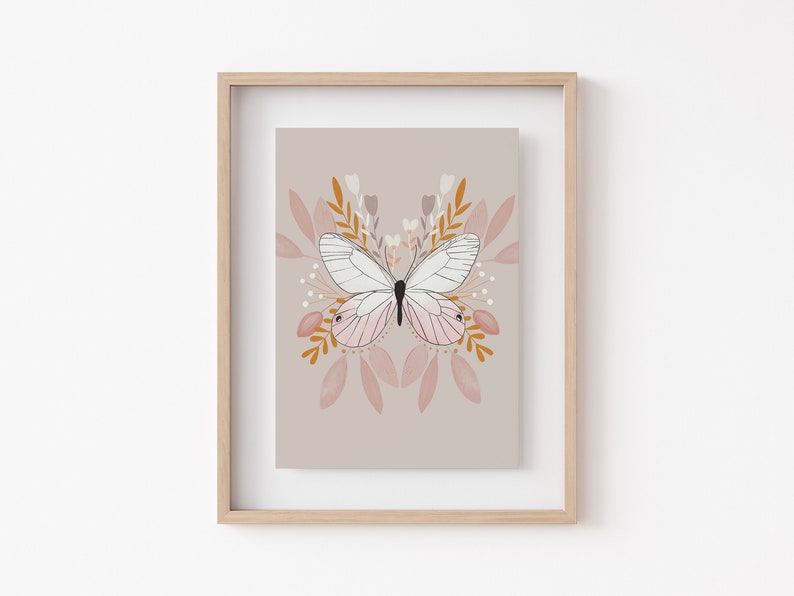 Pastel Pink Nursery Art, Pink Butterfly, Butterfly Print, Papillon Nature Wall Art, Nursery Wall Art, Girls Room Wall Art, Moth Print image 3