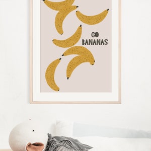 Go Bananas Print, Fun Kids Wall Art, Kitchen Fruit Decor, Yellow Kitchen Art, Fruit Printable, Banana Print, Funny Kids Room Wall Decor image 5