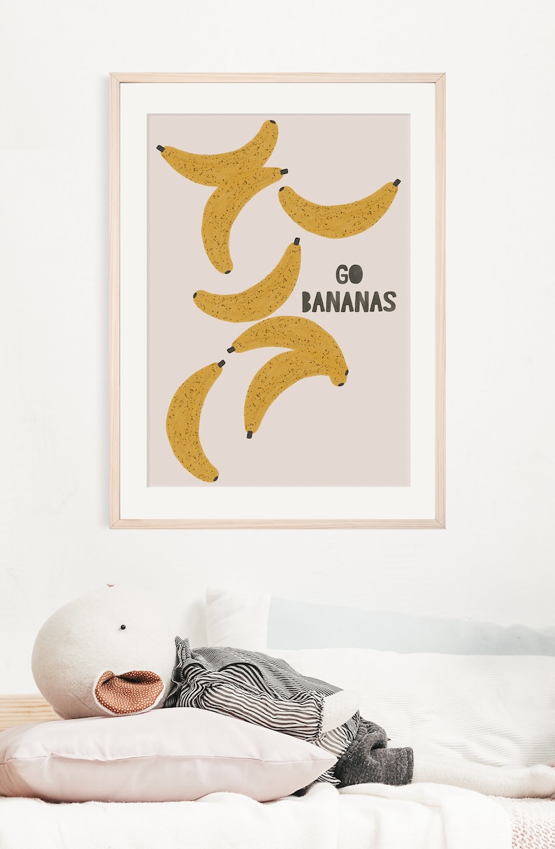 Go Bananas Print, Fun Kids Wall Art, Kitchen Fruit Decor, Yellow Kitchen Art, Fruit Printable, Banana Print, Funny Kids Room Wall Decor image 5