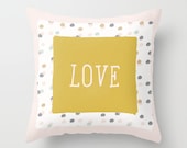 Love Pillow, Mustard Yellow Throw Pillow, Nursery Pillow, Baby Pillow, Love Pillow, Dots Pillow, Pastel Colours Pillow, Mustard Yellow Decor