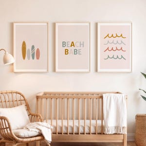 Set of 3 Surf Beach Prints, Gallery Wall Set, Girls Room Decor, Playroom Decor, Beach Nursery Decor, Boho Girl Room, Neutral Nursery