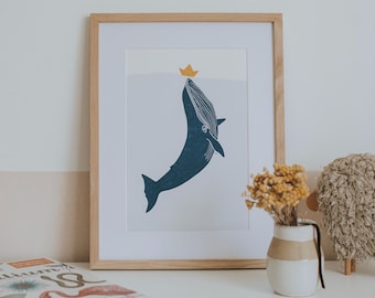 Whale Artful Art, Nursery Kid Wall Art, Whaling Art Print, Wall Art Printable, Nautical Nursery Decoration, Kid Toddler Playroom, Baby Boy