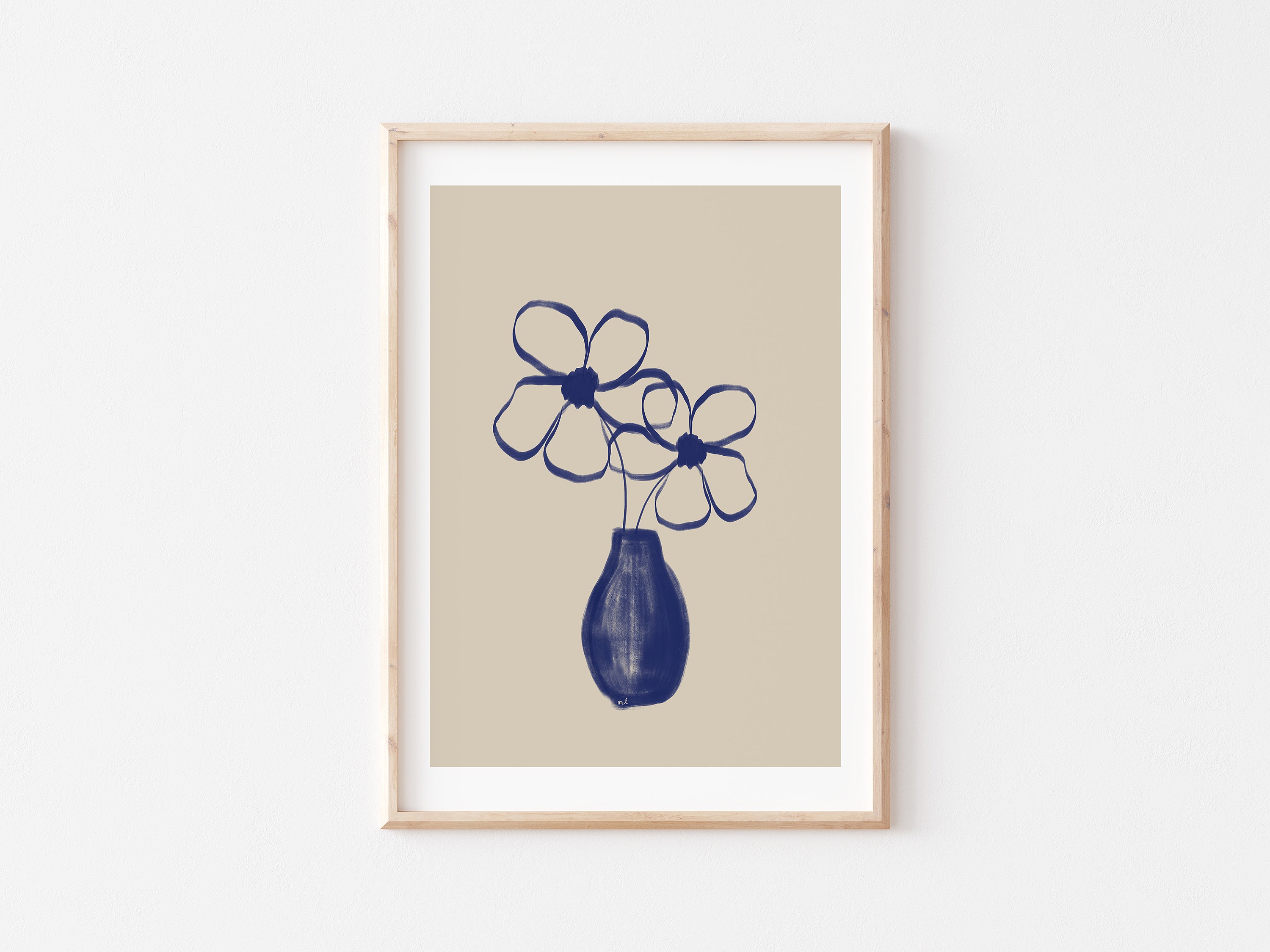 Flower Print Navy Blue Botanical Print Wall Art Print | Etsy