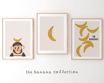 Set of 3 Printable Art Prints, Safari Nursery, Kids Nursery Wall Art, Nursery Prints, Animal Nursery, Jungle Animal Print, Go Bananas Poster