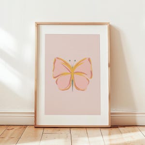 Roze vlinder muurkunst print – aquarel vlinder illustratie – decor meisjeskamer kinderkamer – afdrukbare boho insecten – kunstwerken kinderkamer