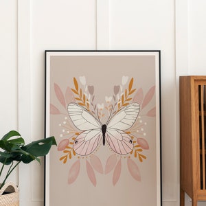 Pastel Pink Nursery Art, Pink Butterfly, Butterfly Print, Papillon Nature Wall Art, Nursery Wall Art, Girls Room Wall Art, Moth Print image 5