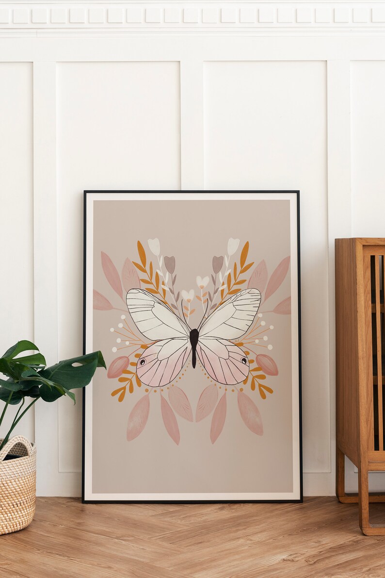 Pastel Pink Nursery Art, Pink Butterfly, Butterfly Print, Papillon Nature Wall Art, Nursery Wall Art, Girls Room Wall Art, Moth Print image 5