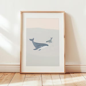 Blue Whale Art Print, Sea Animals Art, Minimalist Art, Nautical Decor, Under the Sea Print, Whale Bathroom Decor, Ocean Printable Wall Art