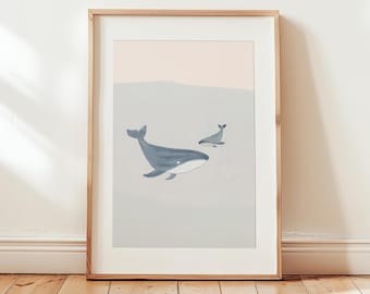 Blue Whale Art Print, Sea Animals Art, Minimalist Art, Nautical Decor, Under the Sea Print, Whale Bathroom Decor, Ocean Printable Wall Art