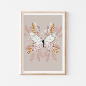 Pastel Pink Nursery Art, Pink Butterfly, Butterfly Print, Papillon Nature Wall Art, Nursery Wall Art, Girls Room Wall Art, Moth Print image 1