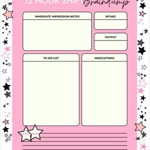 Pink 12 Hour Shift Girly Nurse BrainDump Sheet