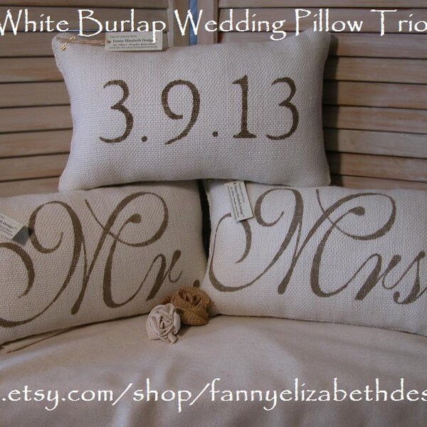 3 Wedding Pillows FREE SHIPPING-- Mr. and Mrs.- Burlap Mr. and Mrs. Pillows-  Wedding Gift- Rustic Wedding-Pillow- Decorative Pillows