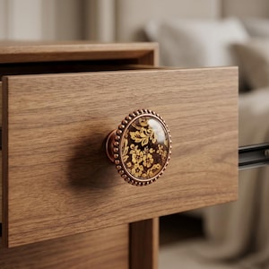 Black Cream Vintage Floral Knob Decorative Drawer Cupboard Knobs For Dresser Wardrobe Kitchen Cabinets