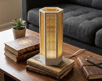 ボヘミアン風六角形テーブルランプ - 9インチ 3Dプリント格子ランタン - ミニマルなUSBアンビエントライト
