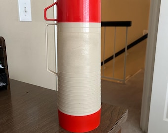 Vintage Aladdin Dura-Clad | Rood Wit Retro | Picknick uit de jaren 60 en 70 | Mid Century-lunchthermoskan | Glazen voering: