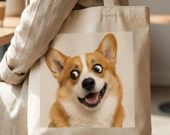 Funny Corgi Tote, Cute Dog Lover Gift, Goofy Dog Tote, Viral Pet Lover Bag, Aesthetic Canvas Tote Bag, Funny Corgi Gift, Dog Mom Tote Bag