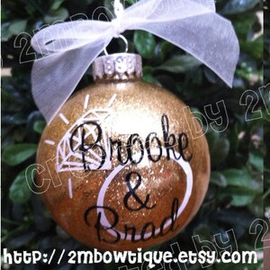 Great Engagement Gift Idea. Christmas Ornament for Engagement / Engaged Couple. Glass.