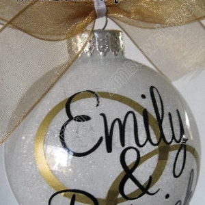 Great Gift Idea. Personalized First Christmas/Just Married Glitter Ornament, Glass. Newly Married Couple. image 1