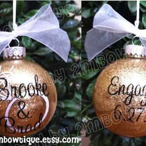 Great Engagement Gift Idea. Christmas Ornament for Engagement/Engaged Couple. Glass. image 3