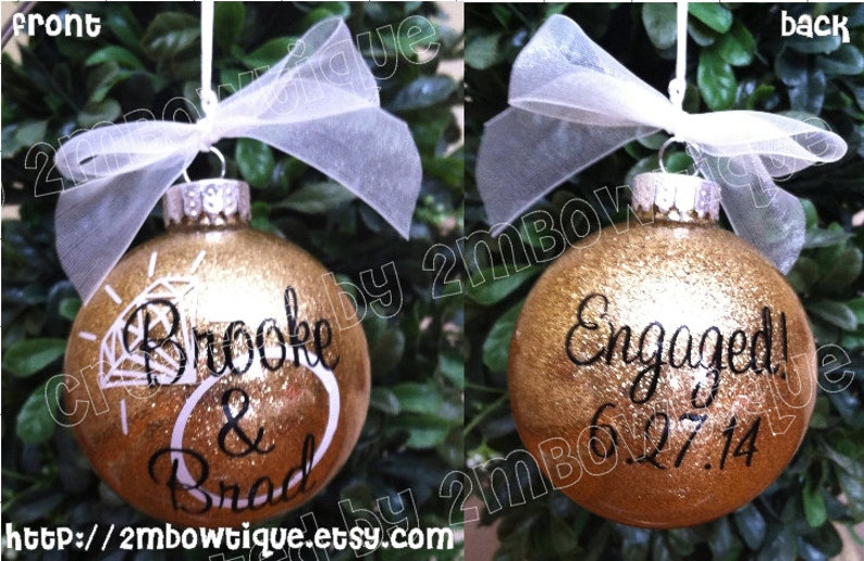 Great Engagement Gift Idea. Christmas Ornament for Engagement/Engaged Couple. Glass. image 3