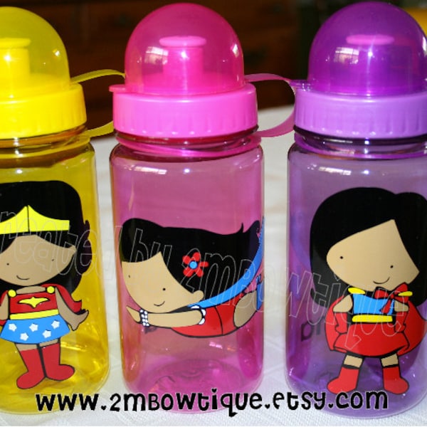 Kids Gifts or Party Favors. Super Girl Kids Water Bottle, Free personalization. Personalized Water Bottle for Children.