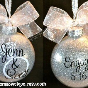 Great Engagement Gift Idea. Christmas Ornament for Engagement/Engaged Couple. Glass. image 1