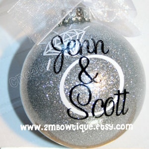 Great Engagement Gift Idea. Christmas Ornament for Engagement/Engaged Couple. Glass. image 4