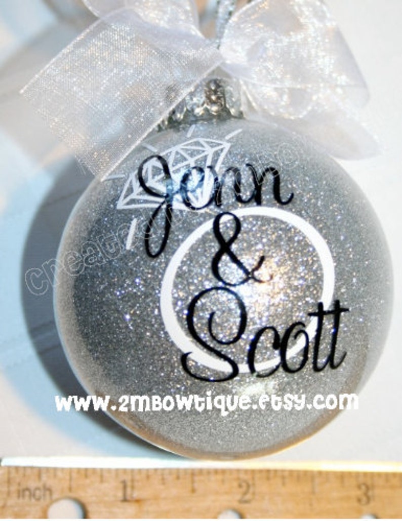 Great Engagement Gift Idea. Christmas Ornament for Engagement/Engaged Couple. Glass. image 4