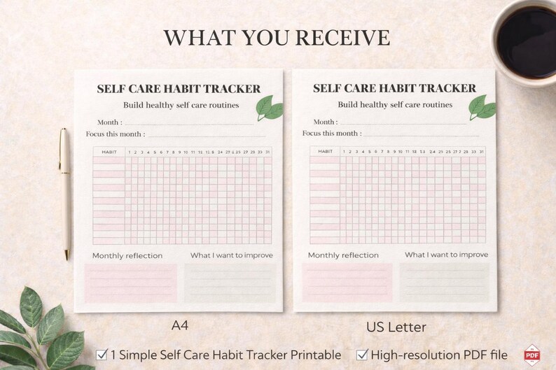 Self Care Habit Tracker Printable, Wellness Tracker PDF, Self Care ...