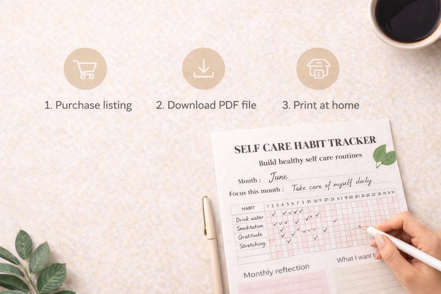 Self Care Habit Tracker Printable, Wellness Tracker PDF, Self Care ...