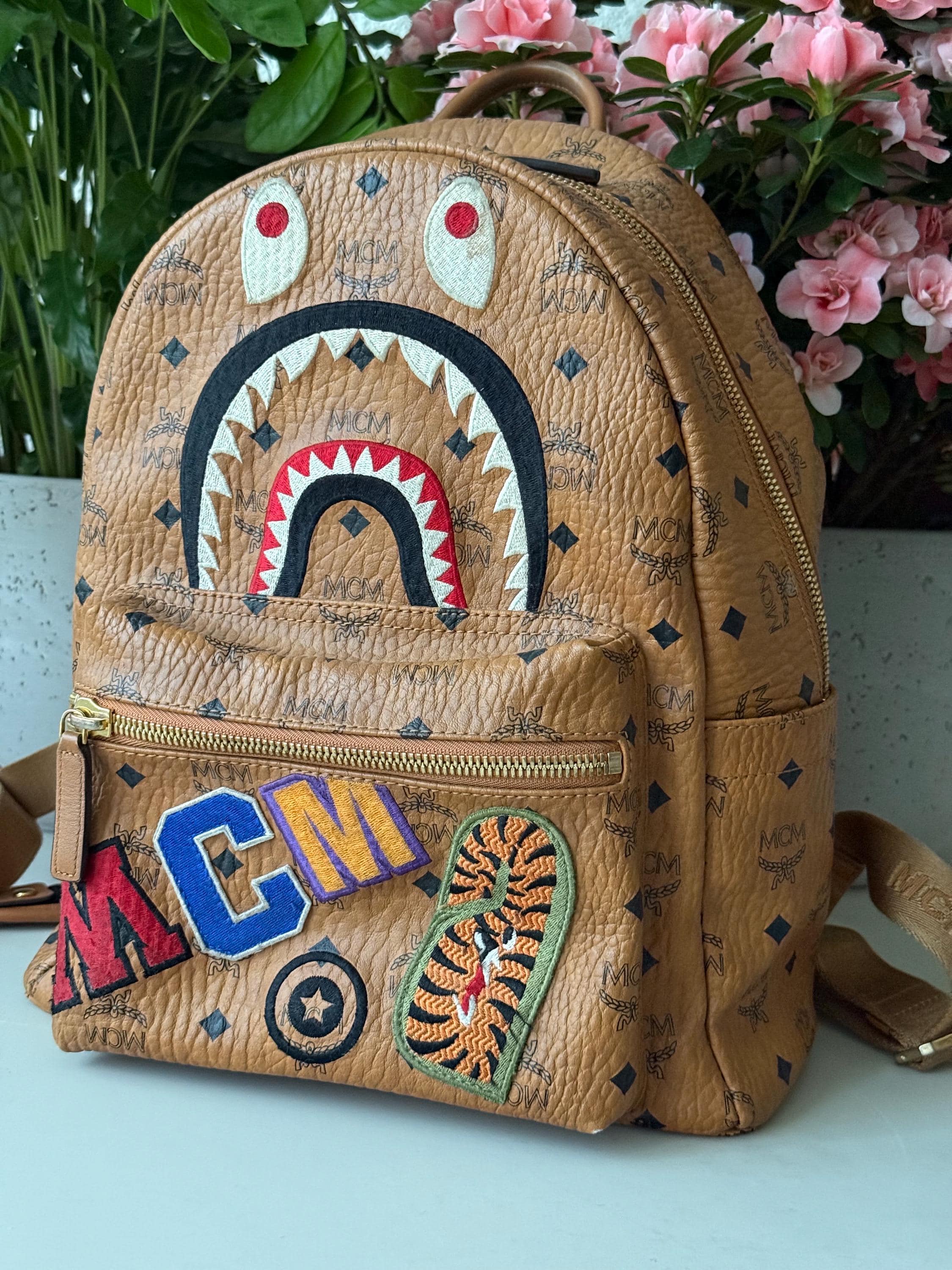 MCM X BAPE Shark Backpack – Limited Edition – Visetos Leather