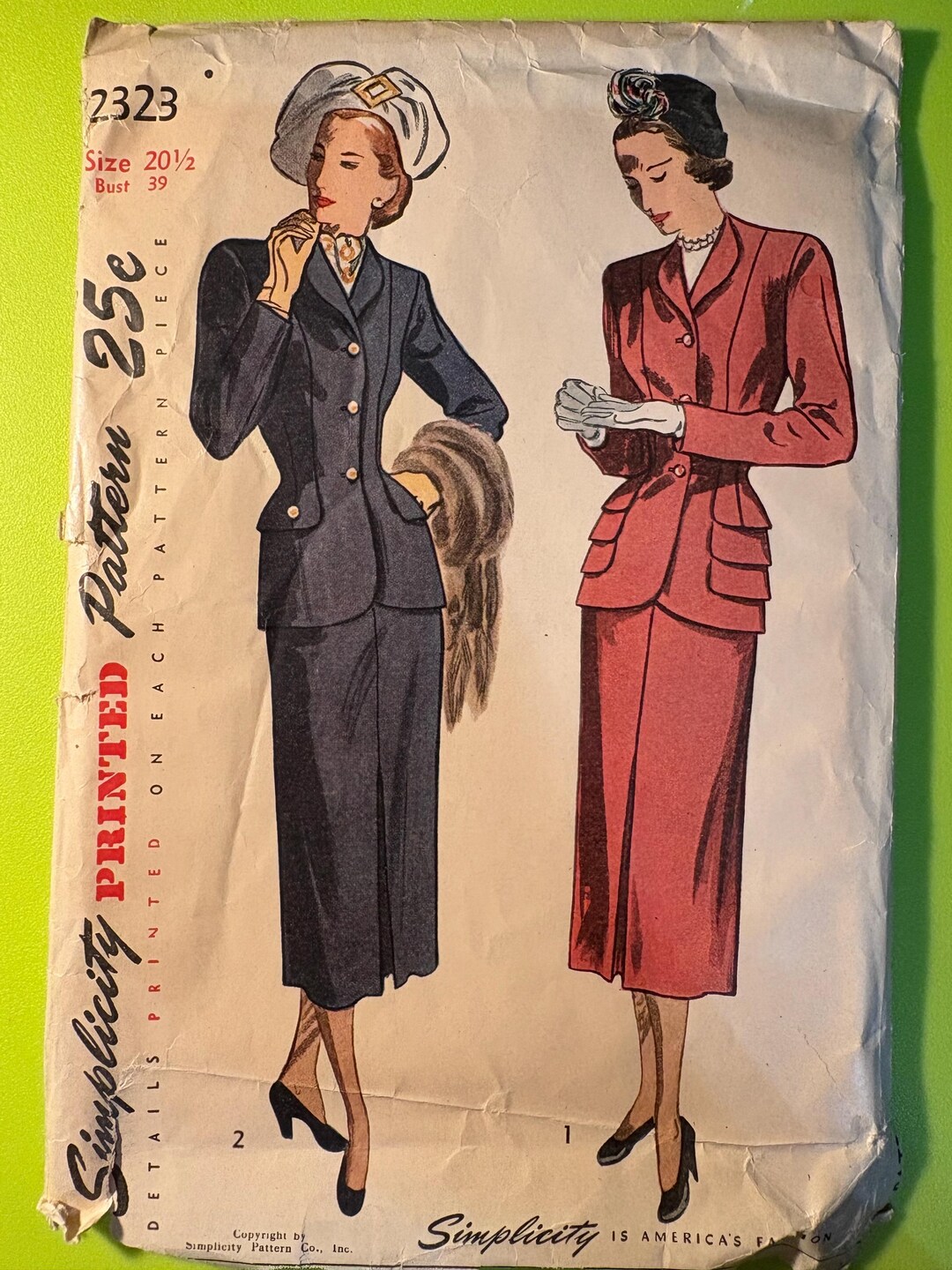 1948 Misses and Women’s Two-piece Suit - Simplicity Pattern 2323 - Size ...