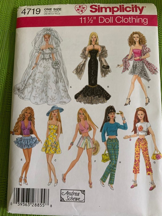 Simplicity 4719 BARBIE 11 1//2/" Doll Clothing Pattern UNCUT