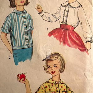 1959 Girls Button Front Blouse and Overblouse - Simplicity Pattern 3098 - Size 8