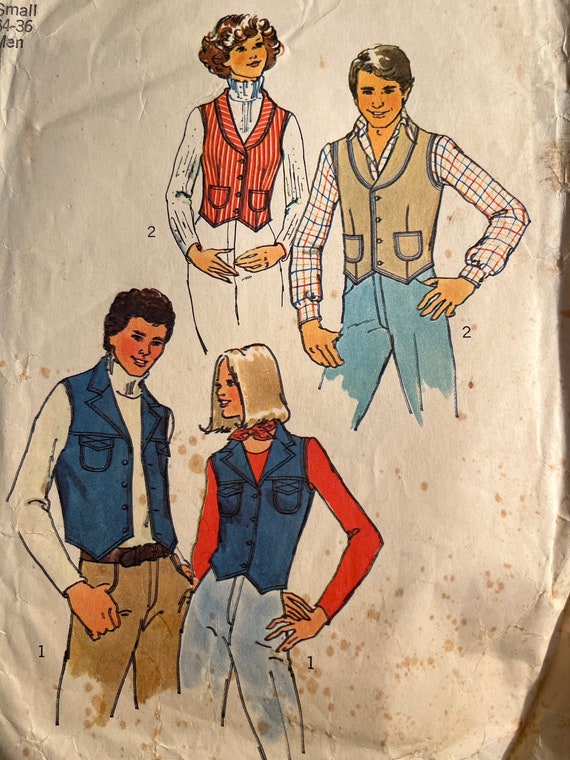 1975 Men's Unlined Vest - Simplicity Pattern 7285 - Size Small (34-36) - Etsy 1975 Men's Unlined Vest - Simplicity Pattern 7285 - Size Small (34-36) - Etsy