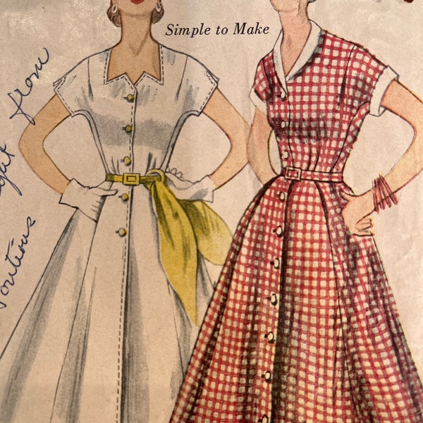 1952 Misses’ and Women’s One-Piece Dress in Half Sizes - Simplicity Pattern 3878