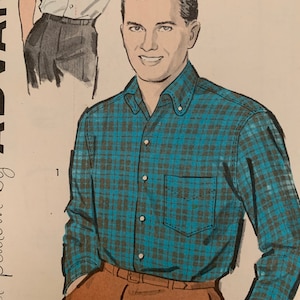 1959 Pat Boone Men’s Sports Shirt - ‘Twixt-Twelve-and-Twenty’ fashion - Advance Pattern 9097 - Size 15 1/2” neck, 40” chest