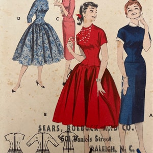 1950s Misses Mid-Line (Drop Waist) Dress - Butterick Pattern 7379 - Size 12