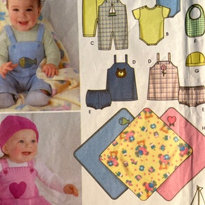 2003 Babies Overalls, Jumper, Panties, Bib, Hat, Blanket and Knit Onesie - Simplicity Pattern 5374