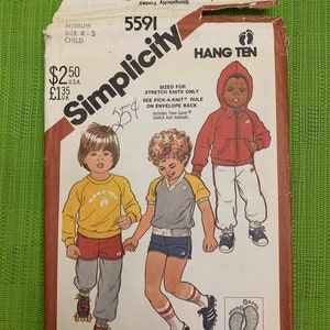 1982 Simplicity Childs Pullover Sweatshirt and Pull-on Pants or Shorts  and Hooded Jacket Pattern 5591 for Stretch Knits Only