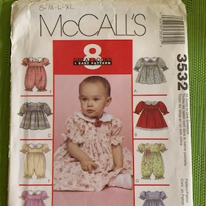 2002 Vestido de bebé o Romper con bragas de entrepierna a presión - McCall&#39;s Pattern 3532