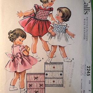 1958 Toddlers / Child’s Smocked or Gathered Dress - McCall’s Pattern 2245 - Size 2 (transfer included)