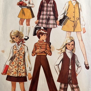 1969 Childs and Girls Jumper or Vest, Skirt and Pants - Simplicity Pattern 8377 - Size 10