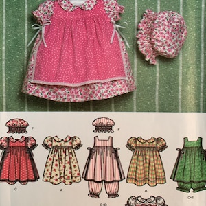 2004 Infants or Babies Dress, Pinafore, Pantaloons,  Panties and Hat - Simplicity Pattern 4709 - Size A (XXS, XS, S, M, L)