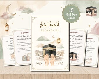Hajj Dua Cards for Kids Printable | Islamic Flashcards | Arabic English Transliteration | Eid al-Adha Activity