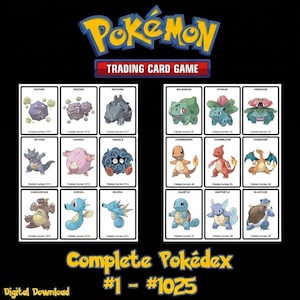 Pokémon Kompletter Nationaler Pokédex | 1-1025 Druckbare Pokémon Karten PDF | Druckbare Binder Seiten & Platzhalter | Digitaler Download