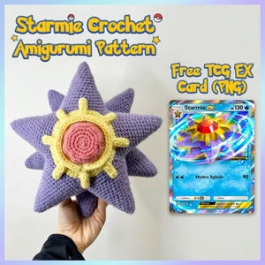 Starmie Häkelanleitung (Amigurumi) als PDF, Pokémon-Plüschtier-Anleitung, Anfängerfreundliche Häkelanleitung, Sofort-Download + Gratis-Sammelkartenspielkarte (PNG)